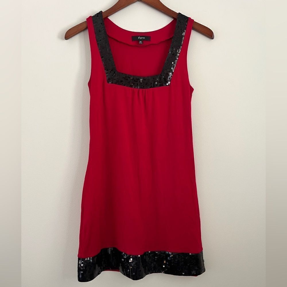Express Red Tunic With Black Sequin Trim | Size Xs - image 1